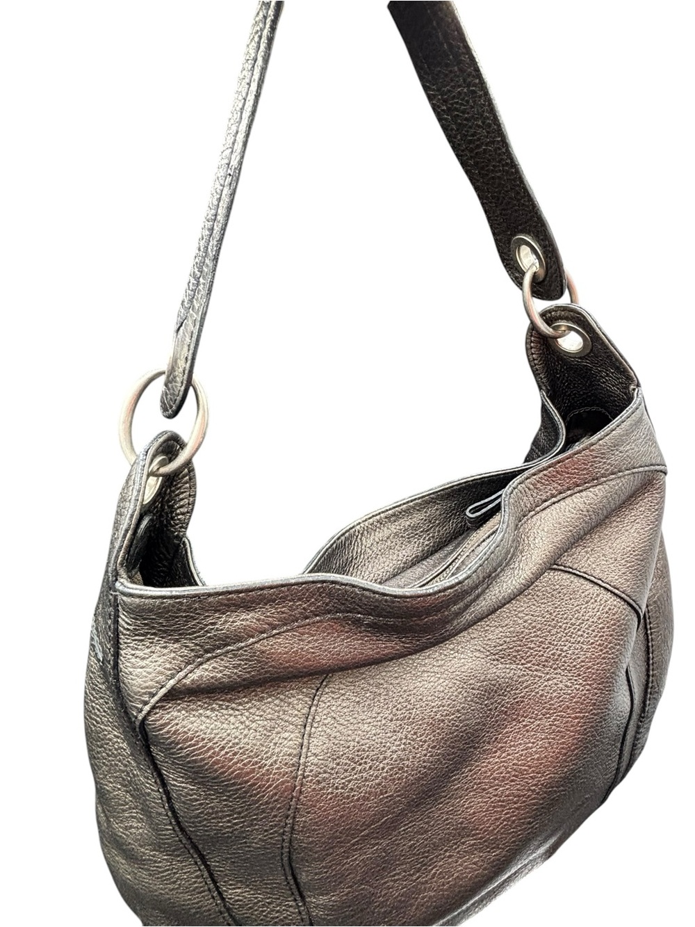 Banana Republic Bronze Metallic Pebbled Leather Hobo Shoulder Bag - Picture 4 of 13